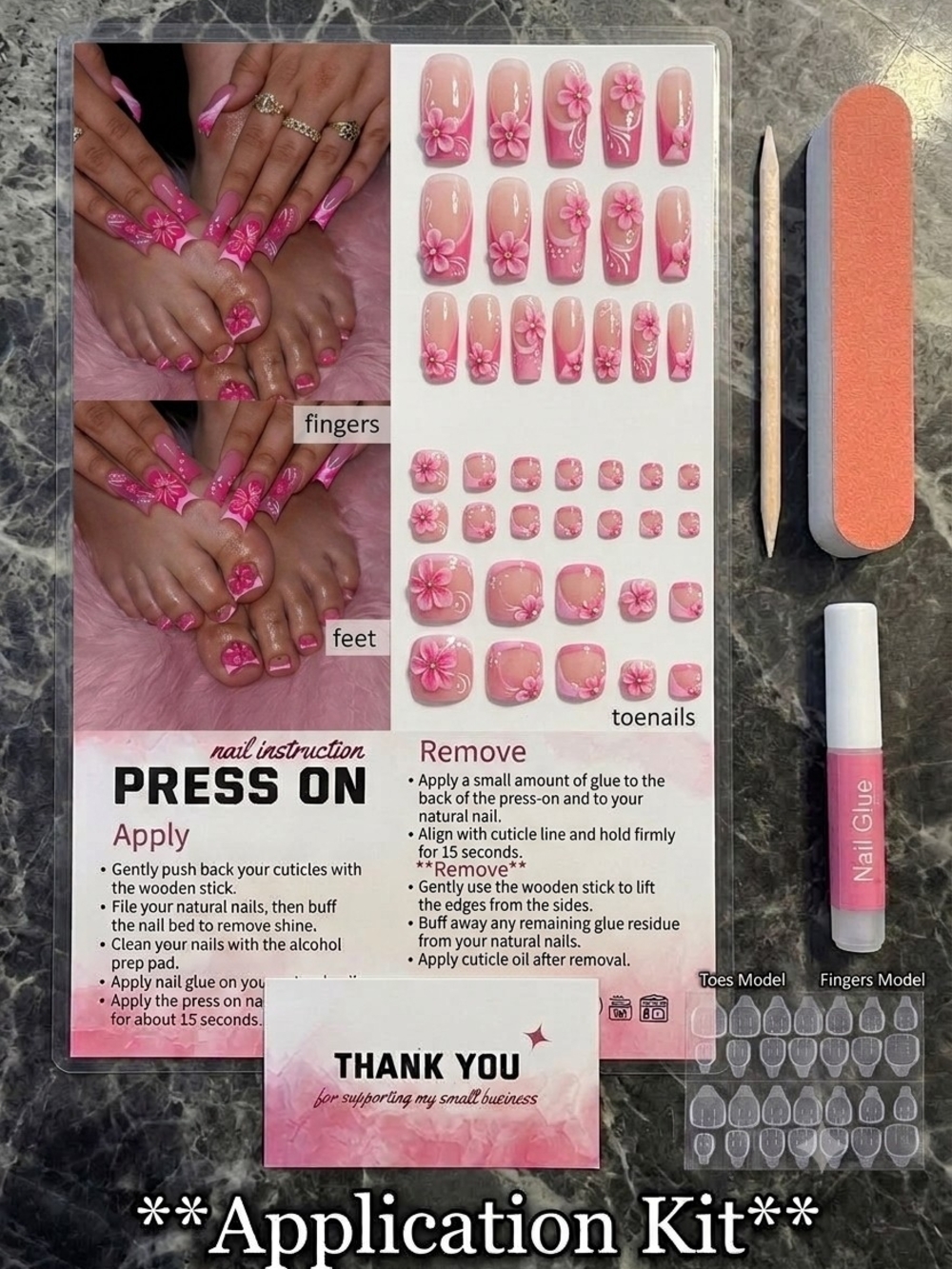 2/$25 Pink Floral French Tip Press-On Mani-Pedi Set with Full Application Kit